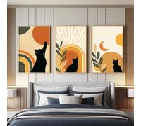 Ensemble de 3 Décorations Murales Abstrait Boho, Impression HD pour Salon & Chambre à Coucher, Posters Vintage Animal Chat Géométrique Silhouette Cosy Sans Cadre, Tableau Mural, 42 x 59.4 cm