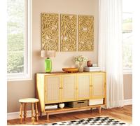 Ensemble de 3 Décorations Murales - HOMCOM - en Bois - 3D - 40 x 80 cm - Feuilles Tropicales - effet Bois Naturel