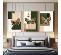 Ensemble de 3 Décorations Murales Moderne, Impression HD pour Salon & Chambre à Coucher, Posters Papillon Géométrique Ligne Vintage Élégant Sans Cadre, Tableau Mural, 42 x 59.4 cm