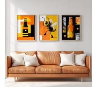 Ensemble de 3 Décorations Murales Moderne Rétro, Impression HD pour Salon Chambre à Coucher, Posters Insecte Géométrique Abeille Miel Bière Humoristique Sans Cadre, Tableau Mural, 30 x 40 cm