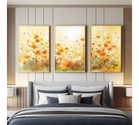 Ensemble de 3 Décorations Murales Rustique Botanique Floral, Impression HD pour Salon & Chambre à Coucher, Posters Parterre De Fleur Prairie Chaud Français Sans Cadre, Tableau Mural, 50 x 70 cm