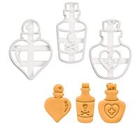 ensemble de 3 emporte-pièces pour bouteille de potion (motifs: amour, poison et santé), 3 pièces