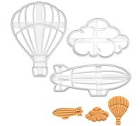 ensemble de 3 emporte-pièces sur le thème de la fête de naissance (motifs: montgolfière, nuage duveteux et dirigeable), 3 pièces
