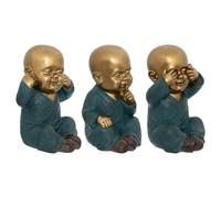 Ensemble de 3 figurines de Bouddha en polyrésine, or et bleu