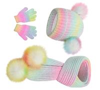 Ensemble De 3 Gants D'écharpe De Bonnet D'hiver Pour Bébé Avec De Jolis Pompons Mélange De Laine Douce Pour Temps Froid 3-10 Ans Ensemble De Gants D'écharpe Chauds Pour Tout-petits