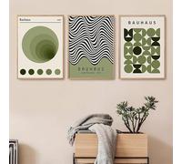 Ensemble de 3 Images - Bauhaus Vert Abstrait Affiches D'Art Mural Peinture sur Toile Impressions Modernes Salon Chambre à Coucher Intérieur Cuisine Bureau Décoration-60x80Cm/(24x31 Pouces) Sans Cadre