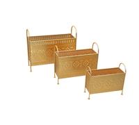 Ensemble De 3 Jardinières Rectangulaires En Métal Doré Ornementé Dec050062 Multicolore