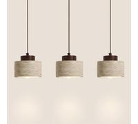 Ensemble de 3 Lampes Suspendues En Travertin Japonais, Suspensions Cylindriques En Pierre Naturelle, Petit Lustre Réglable Pour Îlot de Cuisine, Salle À Manger Ou Table de Chevet (Noyer, 15 Cm/5,90 Po
