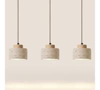 Ensemble de 3 Lampes Suspendues En Travertin Japonais, Suspensions Cylindriques En Pierre Naturelle, Petit Lustre Réglable Pour Îlot de Cuisine, Salle À Manger Ou Table de Chevet (Noyer, 15 Cm/5,90 Po