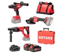 Ensemble de 3 machines ROTAKE 18V - Perceuse visseuse à percussion D2H-50D + Meuleuse G1-125 + Perforateur 8902 + 2 batteries 18V 5Ah - ROTAKE avec 1 sac de transport - LOT05