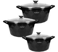 Cheffinger - Ensemble de 3 marmites Motif diamant 20/24/28 cm avec poignées et couvercles Noir