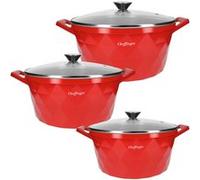 Ensemble de 3 Marmites 20/24/28 cm Motif Diamant, Poignées et Couvercles