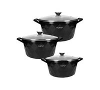 Cheffinger - Ensemble de 3 marmites Motif diamant 20/24/28 cm avec poignées et couvercles Noir