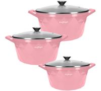 Ensemble de 3 Marmites 20/24/28 cm Motif Diamant, Poignées et Couvercles Rose