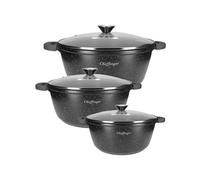 Ensemble de 3 Marmites 20/24/28 cm Revêtu en Marbre, Couvercles et Poignées