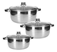 Ensemble de 3 Marmites 26 / 28 / 30 cm en Inox avec Poignées et Couvercles, Gris