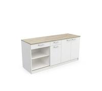 Ensemble de 3 meubles bas de cuisine avec plan de travail couleur chêne / blanc mat - Largeur 180 x Profondeur 60 x Hauteur 85,2 cm - -