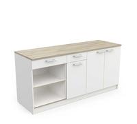 Ensemble de 3 meubles bas de cuisine avec plan de travail couleur chêne / blanc mat - Largeur 180 x Profondeur 60 x Hauteur 85,2 cm