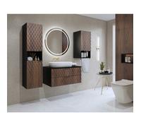 Ensemble de 3 meubles de salle de bain KING - Chêne foncé et noir - 60 cm