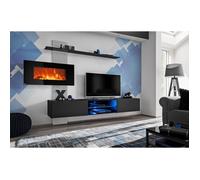 Ensemble de 3 meubles muraux ""Flame"" avec une cheminée électrique - Noir - L 250 x H 170 x P 40 cm
