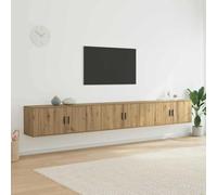Ensemble de 3 Meubles TV Mural Moderne en Chêne Artisanal, Meuble de Rangement Salon avec 6 Portes et 6 Étages, Montage Mural pour Gagner de l'espace, Design Contemporain pour Décor Intérieur
