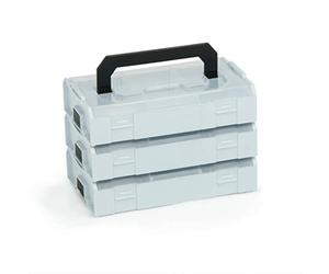 Ensemble de 3 mini boîtes de rangement L-BOXX grises avec couvercles transparents | Boîtes de tri empilables pour vis, chevilles et petites pièces | Organisateurs modulaires en plastique alimentaire