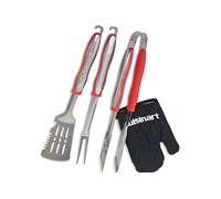 Cuisinart Ensemble de 3 Outils pour grillades avec Gants | Ustensiles pour Barbecue, Ensemble pour grillades en Acier Inoxydable | Spatule, Fourchette et Pinces à Long Manche | Gant résistant à la ch