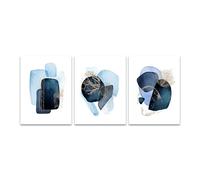 Ensemble de 3 Peintures Murales Géométriques Abstraites Bleu Marine Affiches sur Toile Modernes pour Salon Cuisine Bureau Chambre à Coucher Décoration de la Maison-30*40Cm/(12*16 Pouces) Sans Cadre