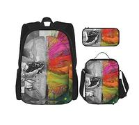 Ensemble de 3 pièces avec sac à dos réglable et trousse à crayons Motif paysage brumeux, Peinture du cerveau gauche et droit, Taille unique, Sacs à dos de jour