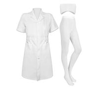 Ensemble de 3 pièces blanc à manches courtes pour laboratoire médical professionnel, chapeau d'infirmière, chapeau d'infirmière, casquette d'infirmière, collants de couleur unie pour femme (taille M)