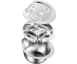Ensemble de 3 PièCes Comprenant Un Coupe-LéGumes, Une Passoire, Un Plateau, Une RâPe 4 en 1, Un Plateau Compartimenté et Un Bol à Riz avec ÉGouttoir Incliné(Silver)
