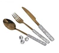 Ensemble De 3 Pièces D'argenterie En Acier Inoxydable Serti De Diamants, Coffret Cadeau, Couteau De Table * 1 Fourchette * 1 Cuillère * 1 Ensemble De Vaisselle, Cadeau D'anniversaire, (Or)