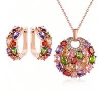 Ensemble de 3 pièces de boucles d'oreilles et collier de luxe Mona Lisa rond en zircone pour femmes, convient pour le port quotidien, peut également être utilisé comme bijoux de mariage ou cadeau pour