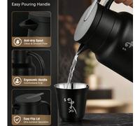 Ensemble de 3 pièces de cafetière isolée sous vide en acier inoxydable, carafe thermique de 1000 ml avec 2 tasses à double paroi, garde chaud & froid, style classique traditionnel pour la maison, le b