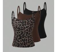 Ensemble de 3 pièces de débardeurs pour filles en été, léopard, marron, noir, tissu doux et agréable à la peau, convient pour le port extérieur ou la superposition pour les sorties quotidiennes et div