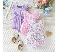 Ensemble de 3 pièces de grenouillères à fleurs et léopard pour bébé fille avec un design à volants, décontracté et polyvalent 6-9M,9-12M,12-18M,18-24M,2-3Y,3-6MFloral,PlantesTissu tricoté