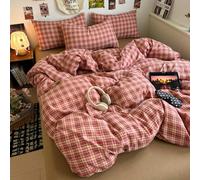 Ensemble de 3 pièces de housse de couette à carreaux - Ensemble de literie en polyester doux rouge & marron à motif de grille - Housse de couette à motif écossais vintage avec 2 taies d'oreiller (sans