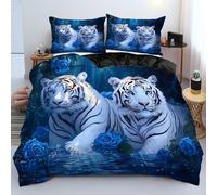 Ensemble de 3 pièces de housse de couette, ensemble de literie avec imprimé rose bleue & tigre blanc, housse de couette douce et confortable, convient pour la chambre à coucher, la chambre d'amis (1*H