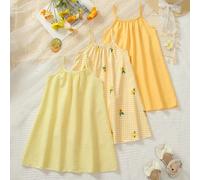 Ensemble de 3 pièces de robe colorée dopamine pour filles (petite taille) printemps/été, nouvelle chaude, robe camisole sans manches droite, convient aux jeunes filles, mignon et ludique, décontracté 