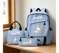Ensemble de 3 pièces de sac à dos Sanrio Hello chat, sac à dos scolaire décontracté imprimé avec amis, combiné avec sac fourre-tout & trousse à crayons pour étudiants Polyester