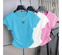 Ensemble de 3 pièces de t-shirts de sport décontractés pour femmes, nouveaux styles d'été, bleu, blanc, rose, convient pour les sorties, la rentrée scolaire, la fête des enseignants L,M,S,XL,XSUnicolo