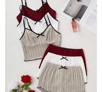 Ensemble de 3 pièces de tenues de détente casual d'une seule couleur, à la mode pour l'été L,M,S,XL,XSBlocs de couleur,RayéTissu tricoté
