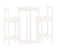 Ensemble de 3 pièces en pin massif blanc, pour salle à manger, avec table de bar, 60 x 60 x 110 cm, 2 tabourets de bar, en bois solide, style maison de campagne rustique, peu encombrant, moderne