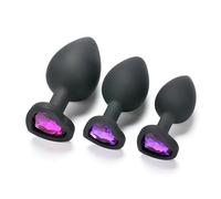 Ensemble De 3 Pièces En Silicone Avec Forme Cône Lisse, Doux Et Brillant Avec Pierre Précieuse En Forme De Cœur, Cadeau De Couple Exquis - Y1 (Rose)
