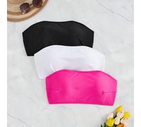 Ensemble de 3 pièces grande taille d'été plage couleur unicolore rembourré, bandeau haut de bikini 0XL,1XL,2XL,3XL,4XLTissu tricoté