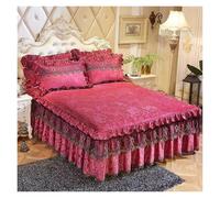 Ensemble de 3 pièces, Jupe lit en Velours gaufré, 1 pièce, Couvre-lit élégant Molleton Corail, 2 taies d'oreiller incluses(Rose Red,3pcs Design 120x200)