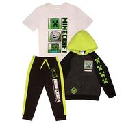 Ensemble de 3 pièces Minecraft Creeper pour garçon, avec sweat à capuche à zip, T-shirt à manches courtes et pantalon de jogging, Gris/blanc/noir, 8