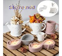 Ensemble de 3 pièces Moule en silicone et résine DIY en forme de cœur, pot de fleurs et bougeoir, moule de pot de bougie en ciment et plâtre I Love You I Love Me, moule de pot de rangement pour couple