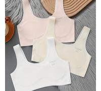 Ensemble de 3 pièces nouvel été pour fille adolescente - Dessus de soutien-gorge en soie glacée avec coussin pour poitrine, sans couture et invisible 10Y,11-12Y,13-14YLettres,UnicolorePolyester