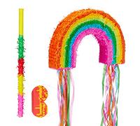 ensemble de 3 pièces Pinata arc-en-ciel, bâton avec masque, pour enfants, à remplir soi-même, Piñata, décoration colorée